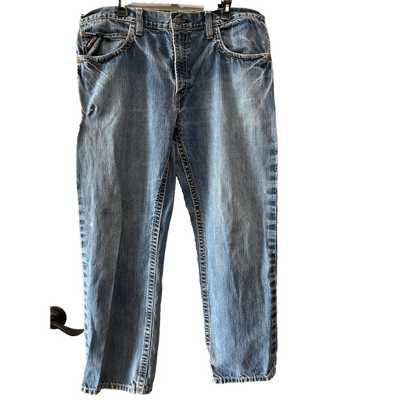 Ariat FR M3 Loose Fit Jeans Blue Men’s 38X32 Thrashed Grunge Work Cotton CAT2 - Picture 1 of 15